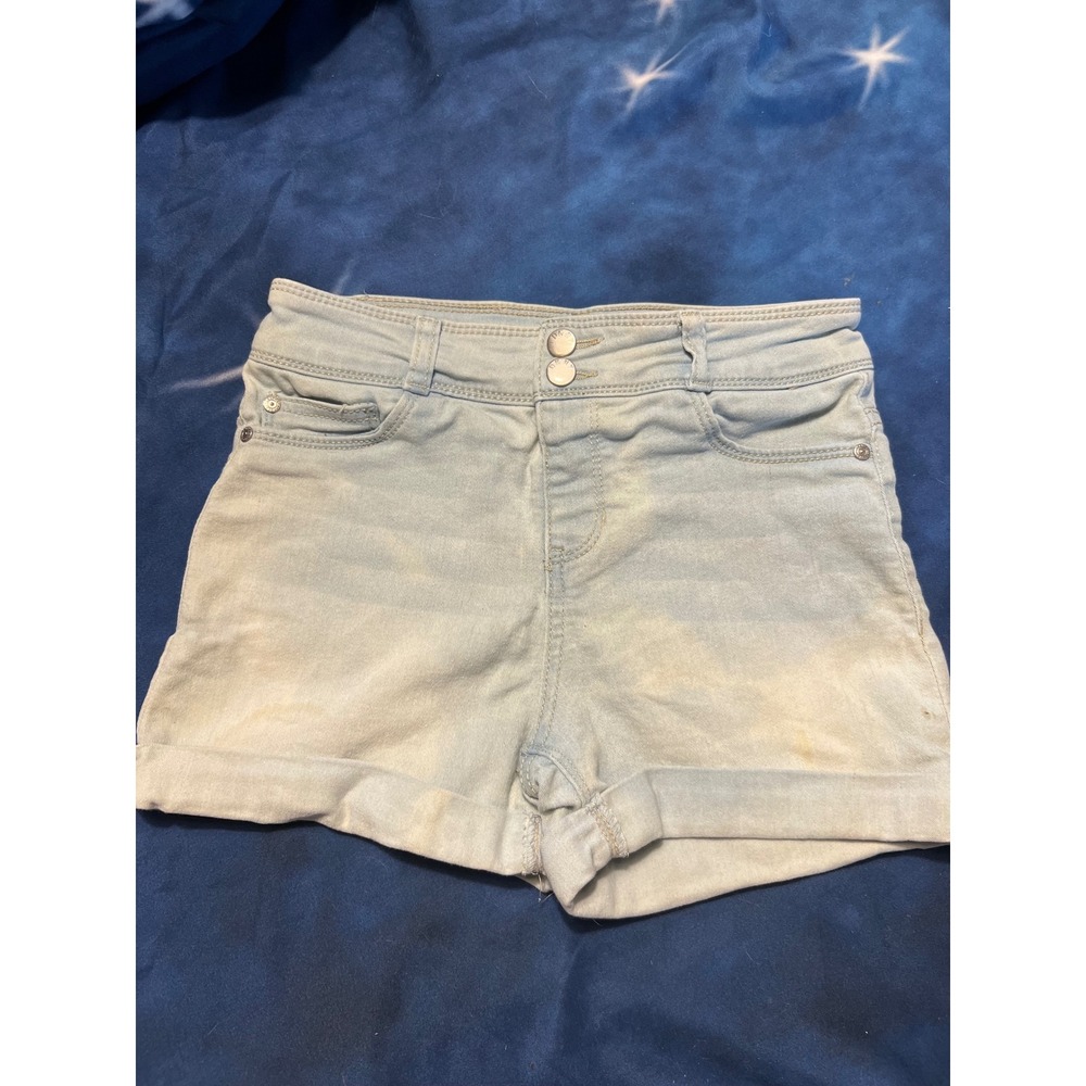 DKNY Girls Light Wash Denim Shorts Size 14 Blue Cuffed Stretch Cotton Blend